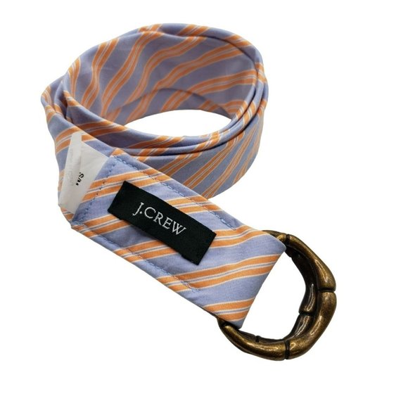 J. CREW Women's Cotton Double Bronze D-ring Preppy Belt Blue Orange Stripe - S/M - Picture 1 of 8